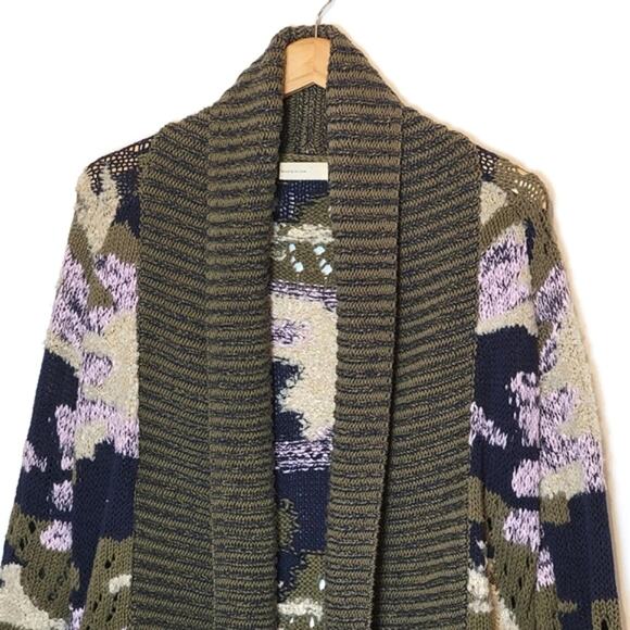 Anthropologie Sleeping on Snow Camo Print Cardigan Sweater Green Cream Cozy XS - Picture 3 of 16